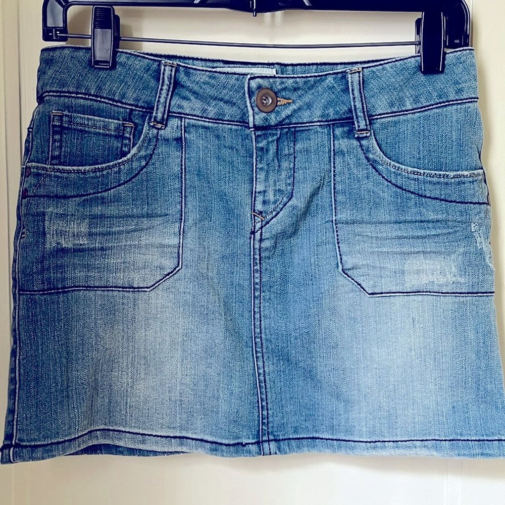 Denim Micro Mini Skirt Size 3 Spandex Distressed - Picture 1 of 12